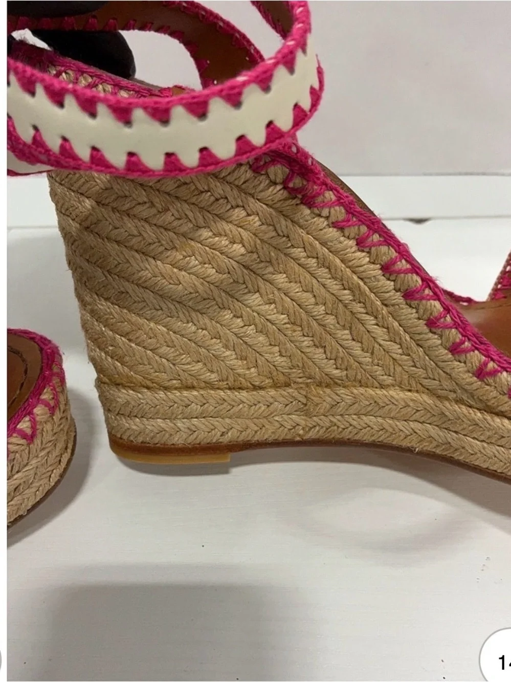 Valentino Garavani Cream Espadrille Wedge Sandals with Pink Trim